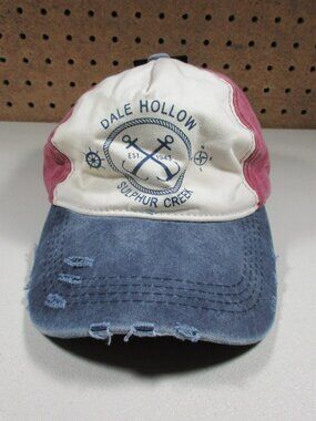 Lucky7 men red white blue Dale Hollow Sulpher Creek distressed strapback hat NWT